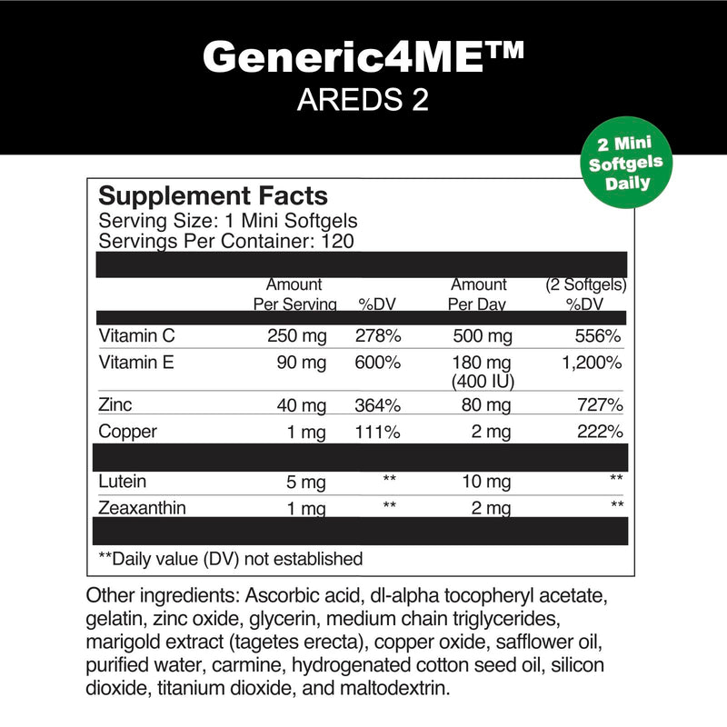 [Australia] - AREDS 2 SoftGels, 500 mg Vitamin C, 400 IU Vitamin E, 10 mg Lutein, 2 mg Zeaxanthin, 80 mg Zinc, 2 mg Copper - Supports Eye Health - 120 Mini SoftGels 