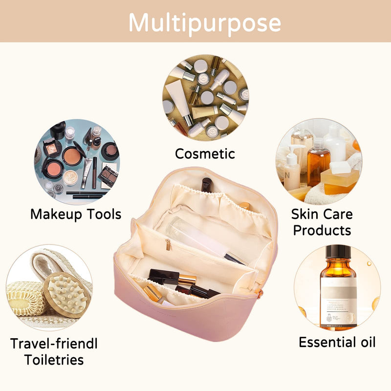 Large Capacity Travel Cosmetic Bag Make Up Bag with Handle and Zipper Multifunction Waterproof Toiletry Bag PU Travel Organiser Bag Wash Bag for Women Ladies Girls Black L