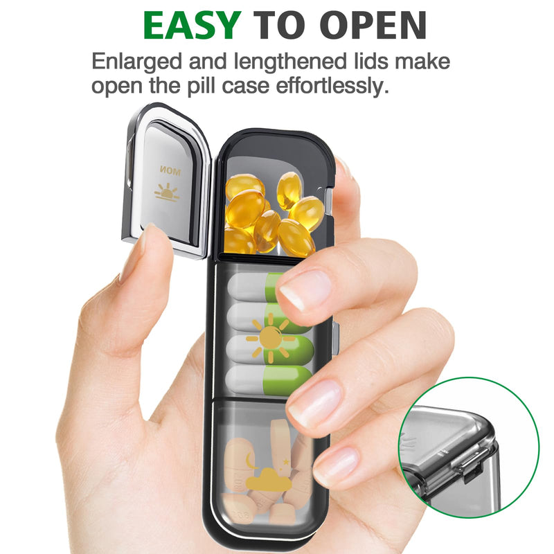 Weekly Pill Organizer 3 Times a Day, GloDeals Large Travel Pill Box 7 Day, Am Pm Three Daily Pill Case with Removable Medicine Container, Pill Holder for Vitamin, Supplement, Fish Oil, Black