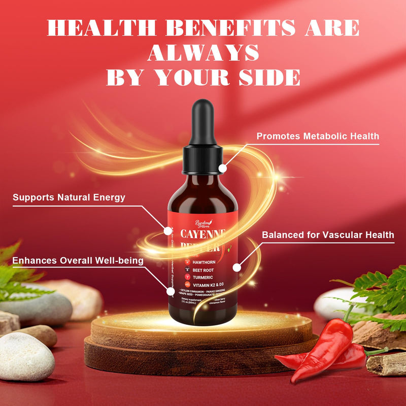 [Australia] - Premium Cayenne Pepper Drops Supplement with Hawthorn, Beet Root, Turmeric, Vitamin K2 & D3, Ginseng, Ceylon Cinnamon ‚Äì Capsaicin Supplements for Wellness Support - 4 OZ 