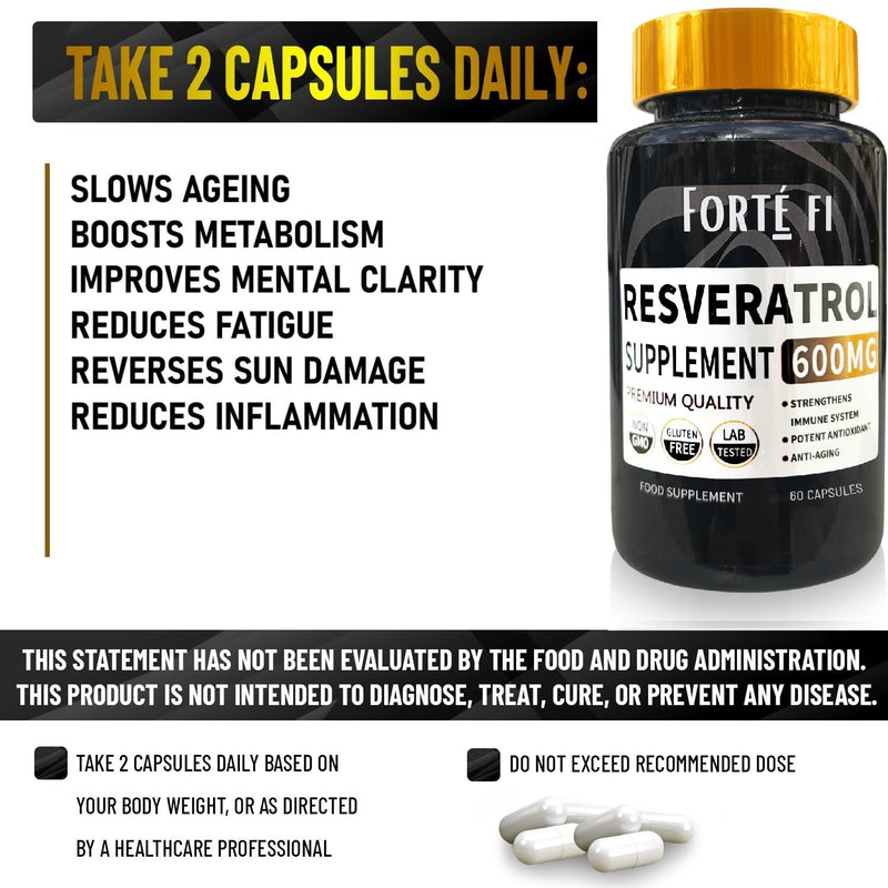 Resveratrol - Longevity Resveratrol Supplements - Resveratrol Antioxidant Supplements - Alternative to NR Supplement - 2 Months Supply - 600mg Serving