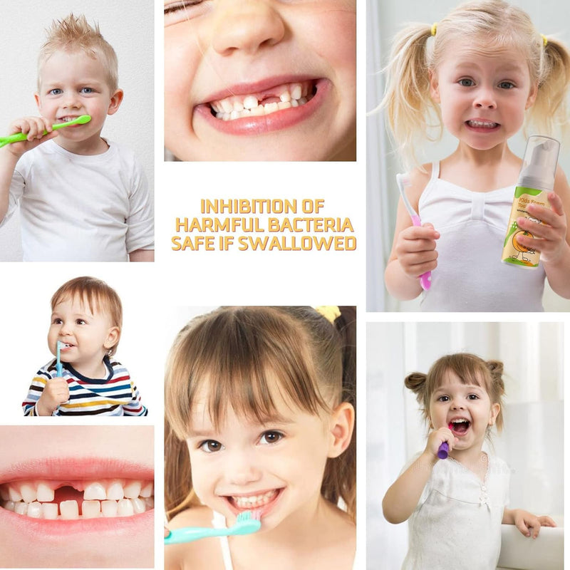 [Australia] - Foam Toothpaste Kids,Toddler Toothpaste with Low Fluoride & Natural Formula to Reduce Plaque, Kids Toothpaste for U Shaped Toothbrush for Children Ages 3 Plus (120 ML, Orange & Strawberry) 1.06 Fl Oz (Pack of 2) 