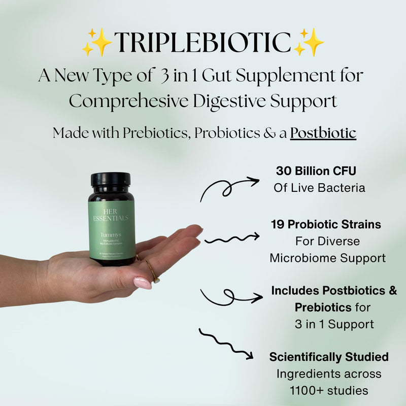 Triplebiotics | Probiotics Prebiotics Postbiotics | for Optimal Digestive Support | 30 Billion CFU | 19 Probiotic Strains | UK Made | Her Essentials