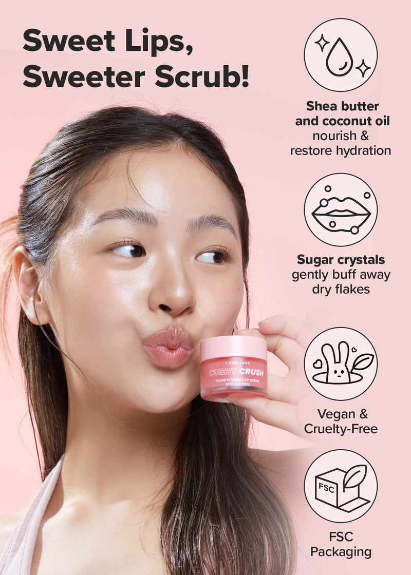 [Australia] - I DEW CARE Lip Scrub - Cushy Crush | Sugar Vitamin C, Lip Care, Lip Scrubber Exfoliator, Lip Exfoliator Scrub, Lip Care Products, for Dark, Dry and Chapped Lips, Vegan, 1.05 oz 