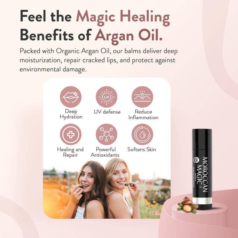 Moroccan Magic Organic Lip Balm 5 Piece Variety Pack Gift Set | Ultra-Hydrating Argan & Essential Oil Lip Moisturizer + Vitamin E | Smooth | Natural | Non-Toxic | Cruelty Free | 5 Pack | Ultra-Hydrating Lip Balms & Moisturizers | Non-Toxic Lip Care for...