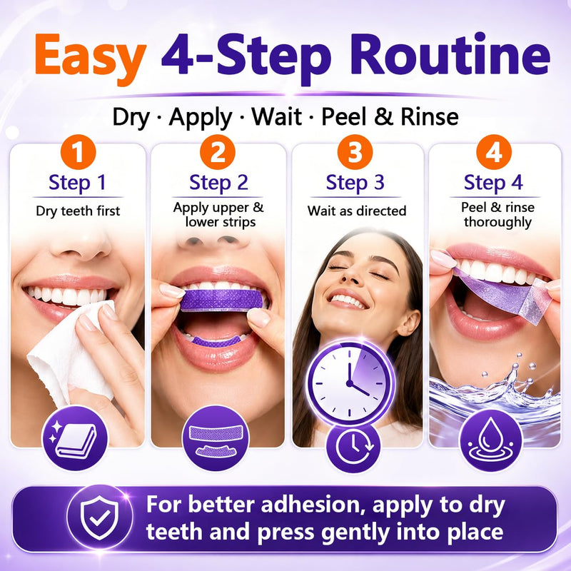 Purple Teeth Whitening Strips, 42 Strips (21 Pairs), Purple Tone Neutralizing Technology for Yellow-Looking Teeth, Pap Formula, Low Sensitivity, 21-Day Whitening Treatment Mint