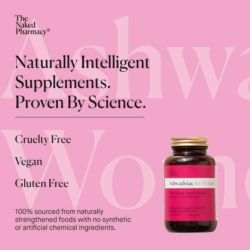 The Naked Pharmacy | Ashwadisiac for Women | Energy & Balance | Saffron, Ashwagandha, Fenugreek & Prebiotic | High Strength | Natural No Additives | 60 Capsules 60 count (Pack of 1)