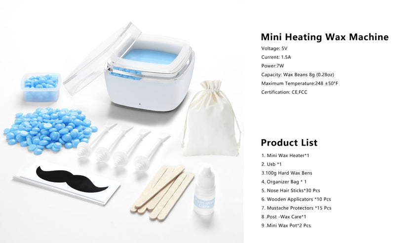 Nose Wax Kit - Portable Wax Warmer for Hair Removal with 100g Bens, 10 Applicators, 30 Nose Hair Sticks 1 Silicone Pots, Melt Warmer Waxing Kit for Women and Men - White