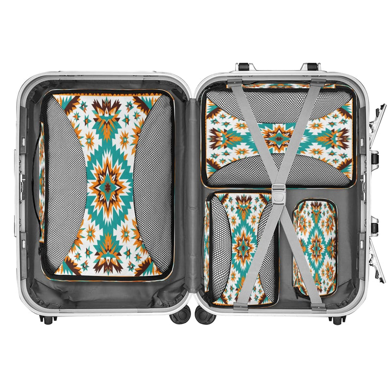 Packing Cubes for Travel Accessories with Double Zipper and Mesh Top 4 Piece Waterproof Western Boho Aztec Suitcase Luggage Organizer Bags for Clothes Shoes Cosmetics