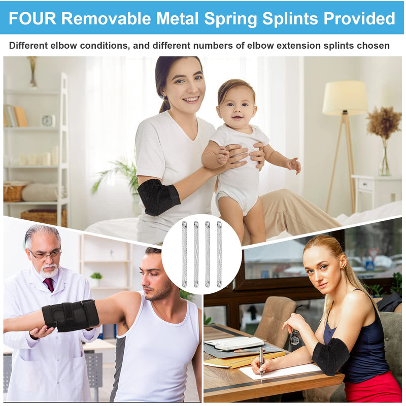 Elbow Splint Tendonitis Elbow Brace, Cubital Tunnel Syndrome Brace with 4 Removable Metal Spring Splints for Sleeping, Elbow Immobilizer for Ulnar Nerve Entrapment， Golfers Elbow (S/M) Elbow Brace S/M