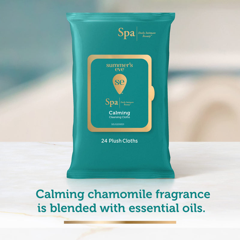 [Australia] - Summer's Eve Spa Calming Chamomile Feminine Wipes, 100% Plant Based*, pH balanced Plush Cloths, 24 Count Feminine Cloths 