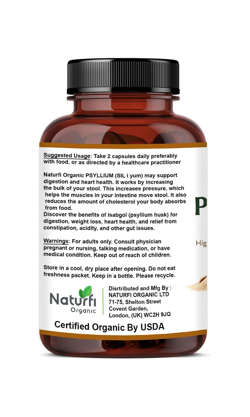 Naturfi Organic - Fibre Supplement 16,000 mg Psyllium Husk with Acidophilus - High Strength - Natural Soluble Fiber Supplement from Plantago Ovata Seeds, Vegan Capsules (270 Capsules (Pack of 3)) 270 Capsules (Pack of 3)