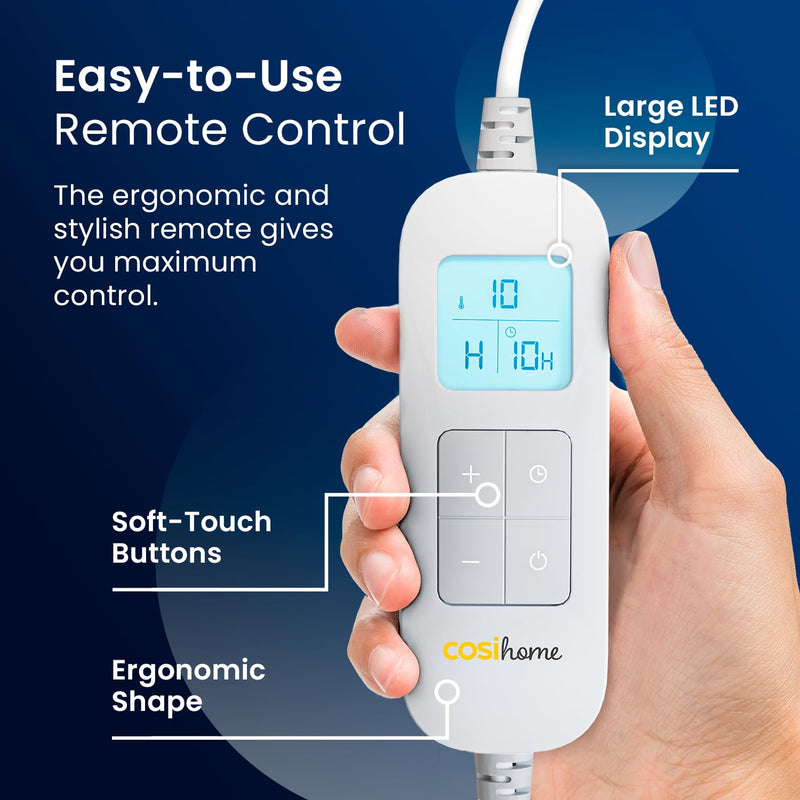 [Australia] - Cosi Home electric blanket 180x130 cm - electric heating blanket with automatic switch-off, overheating protection, washable, cozy fleece, 10 heating levels with digital remote control, 10 hour timer - cream 180 x 130 