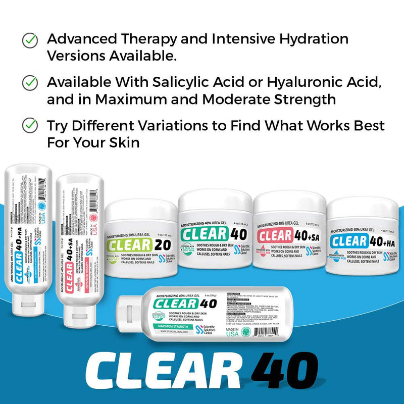 [Australia] - Clear 40, 40% Urea Gel, 8 oz w/Tea Tree & Coconut Oil, Aloe Vera Extract, Works on Calluses & Corns, Moisturizes & Softens Cracked Heels, Feet, Elbows, Hands, Nails, Superior Hydration to Urea Creams 