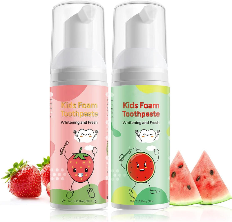 Foam Toothpaste Kids,Toddler Toothpaste with Low Fluoride & Natural Formula to Reduce Plaque, Kids Toothpaste for U Shaped Toothbrush for Children Ages 3 Plus (120 ML, Strawberry & Watermelon) 1.06 Fl Oz (Pack of 2)
