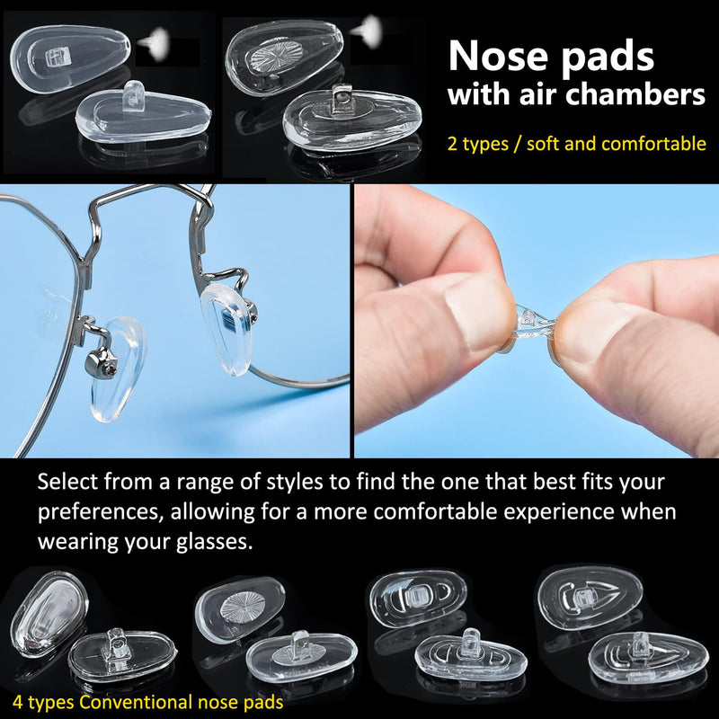 [Australia] - Eyeglass Nose Pads, GOTOBA 22 Pairs Screw-in Eyeglasses Nose Pads, Upgraded Glasses Nose Pad Replacement Kit with Eyeglass Screwdriver, Tweezers, Glasses Cloth, Small Screws. 