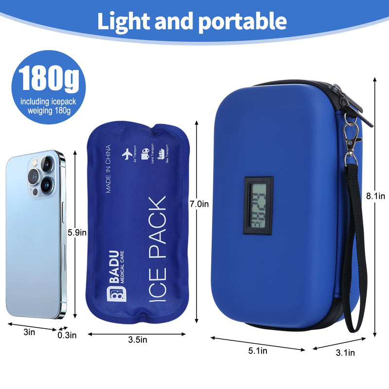 [Australia] - 24h Insulin Cooler Travel Case TSA Approved Refrigerated Medicine Cooler for Travel w/Thermometer Temperature Display Diabetic Travel Case Bag w/2 Reusable Ice Packs for Daily Life Trip Blue 