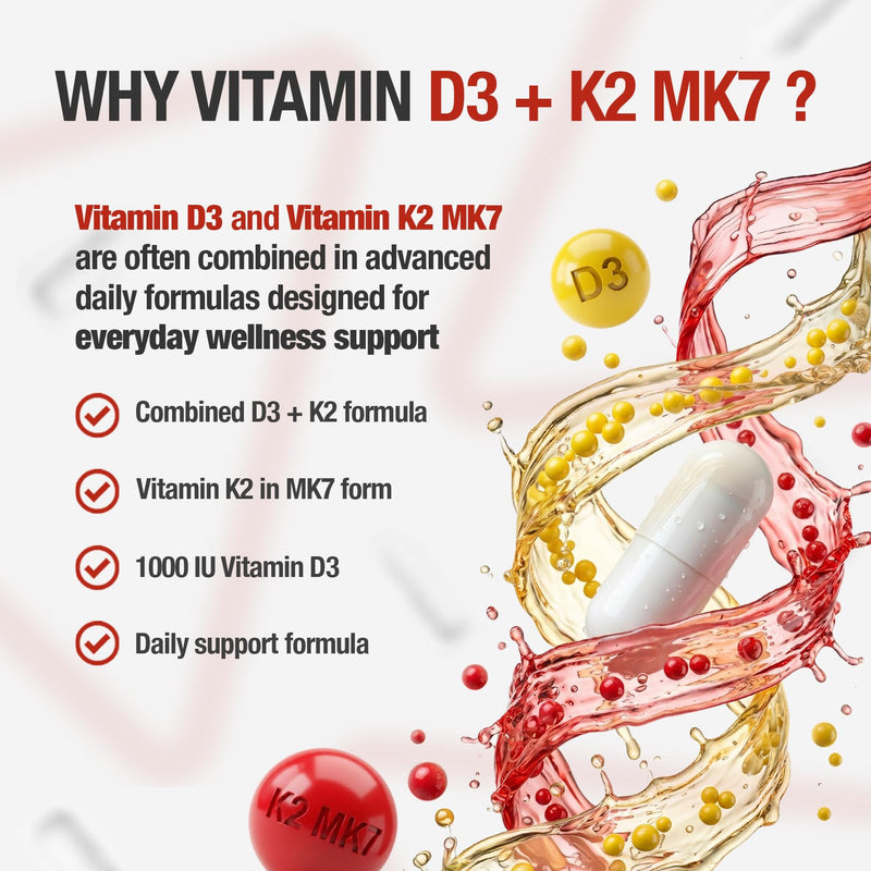 ★ Vitamin D3 K2 MK7 ★ Capsules ★ 1000 IU / 180 mcg - 100 pcs (3+ Month Supply) of Rapidly Disintegrating Capsules with Premium Quality VIT K2 as Menaquinone and VIT D3 as Cholecalciferol Powder 1 count (Pack of 100)