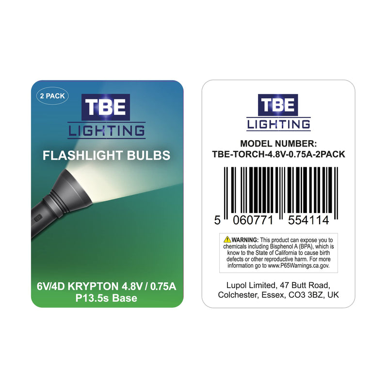 [Australia] - 6 Volt / 4D 4.8 Volt, 0.75A Bayonet Base P13.5 Krypton Flashlight Bulbs, Pack of 2 Energy efficient Flashlight Krypton Bulbs to fit a Standard 4D Torches 