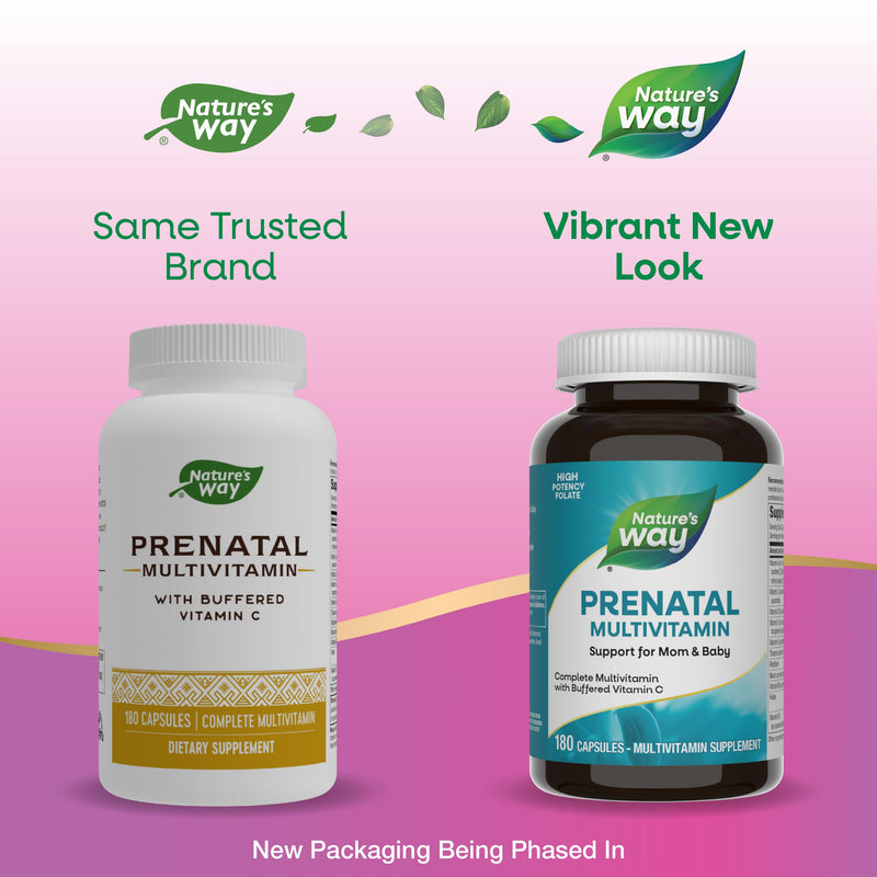 Nature's Way Prenatal Multivitamin, 23 Vitamins & Minerals, 180 ct | Prenatal Multivitamin with Folate to Support Healthy Brain and Spinal Development*, with Buffered Vitamin C