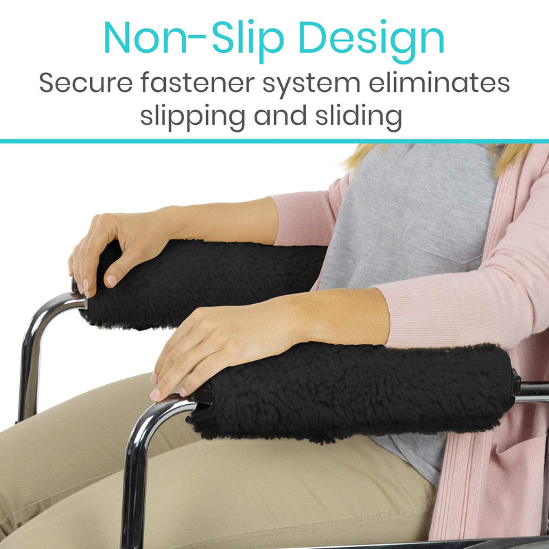 [Australia] - Vive Wheelchair Armrest Cover (Pair) - Memory Foam Sheepskin Pad for Office & Transport Chair - Soft Support Cushion Accessories for Padded Arm Rest, Kids, Adults - Comfort Padding Pressure Relief Black 