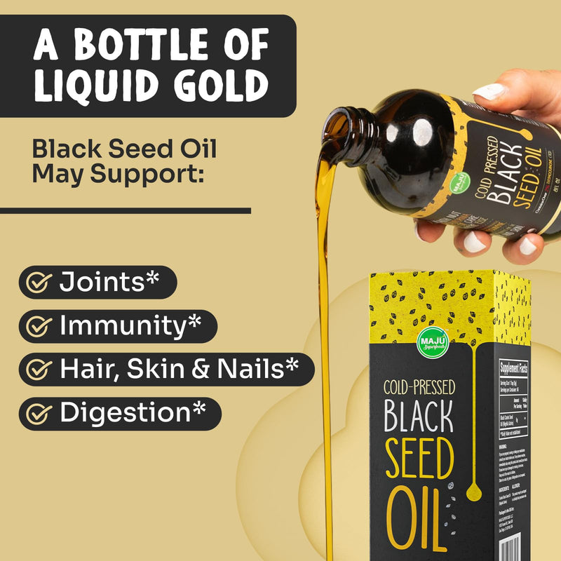 [Australia] - MAJU Black Seed Oil - 3 Times Thymoquinone, Cold-Pressed, 100% Turkish Black Cumin Seed Oil, Liquid Pure Blackseed Oil, Glass Bottle, 8 oz 8 Fl Oz (Pack of 1) 