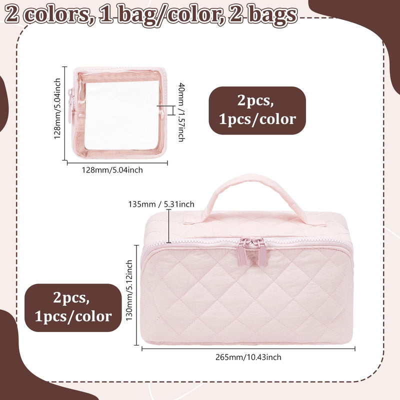 2Pcs Travel Makeup Bag, 2 Polyester Zipper Toiletry Bag with 2 Clear Pouches Large Capacity Cosmetic Organizer for Travel with Handle (Misty Rose, Light Sky Blue) Misty Rose, Light Sky Blue