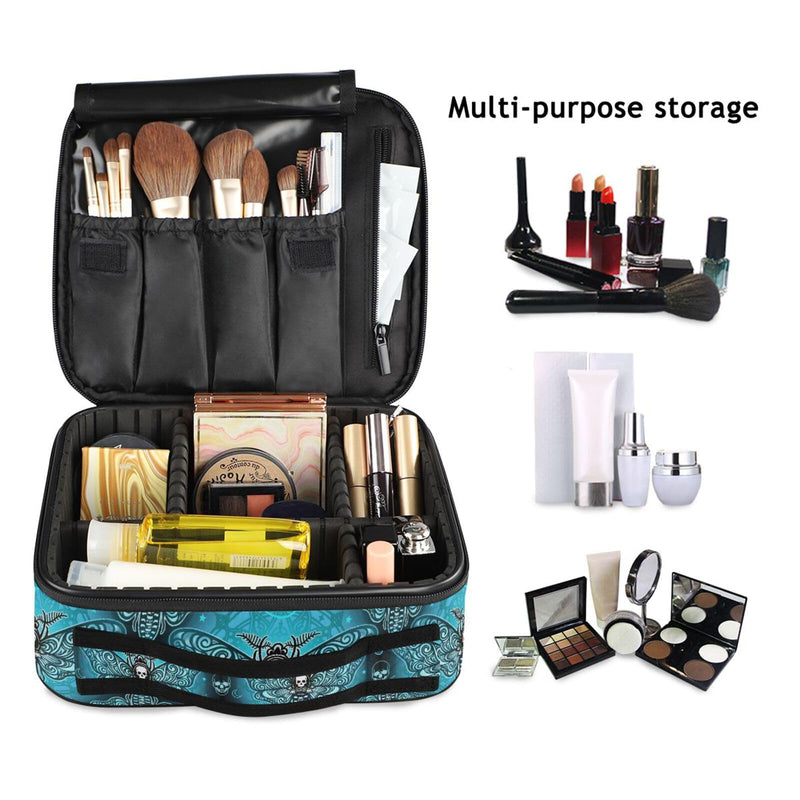 MNSRUU Travel Makeup Bag, Butterfly Skull Makeup Bag Organizer Goth Cosmetic Bag for Women Travel Toiletry Bag with Adjustable Dividers Skull 02