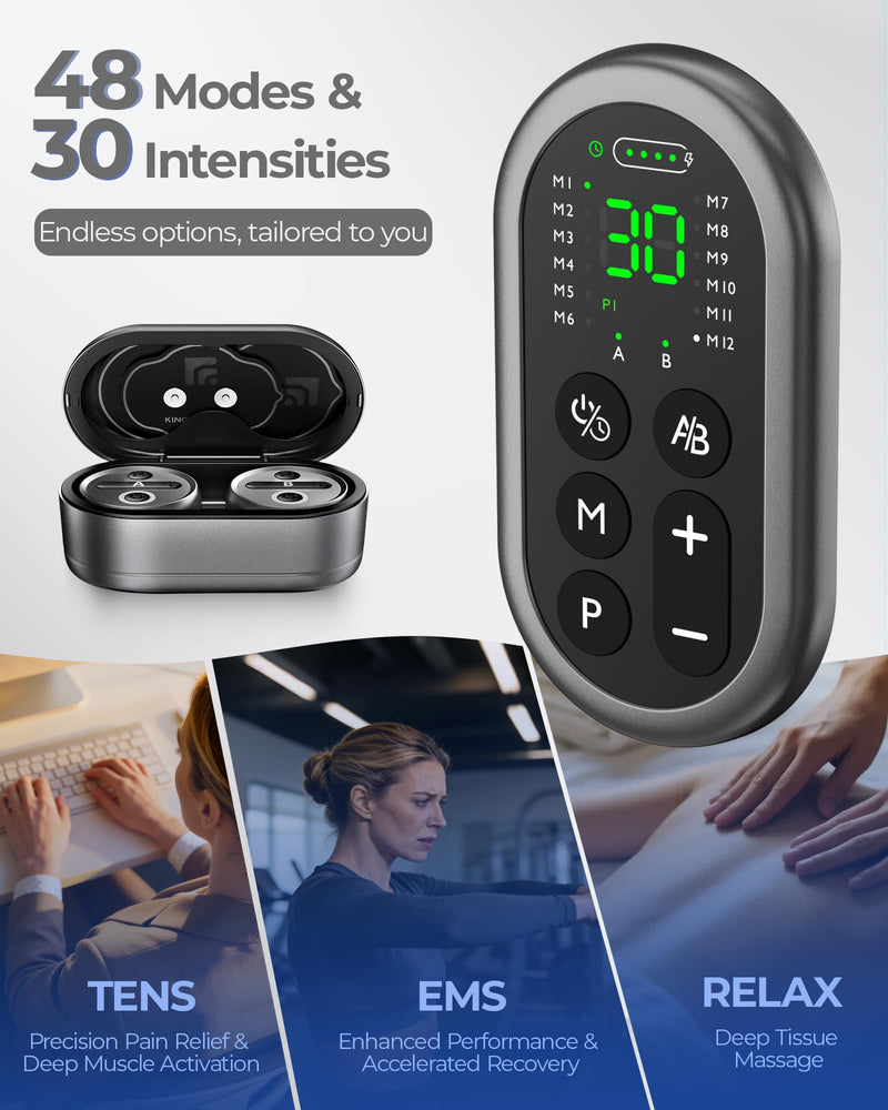 Wireless TENS Unit Muscle Stimulator, 48 Modes, Model HZ9151B | 2 Channel, TENS Machine for Sciatica, Back Shoulder Pain Relief, Portable TENS EMS for Office Home Travel, Gift for Men Women