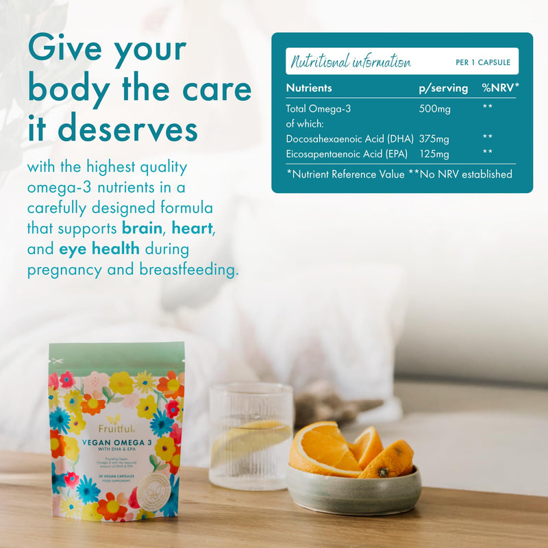 Fruitful Vegan Omega 3 with DHA & EPA – EU Algae Supplement for Fertility Support & Antioxidants – Pregnancy Supplement for Women – Pure Formula – 30 Day Supply (30 Capsules, Vegan Omega 3)