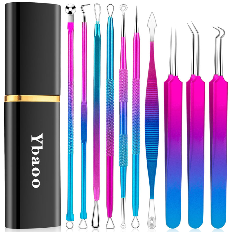 Pimple Popper Tool Kit - Ybaoo 10 Pcs Blackhead Remover Comedone Extractor Kit with Metal Case for Quick and Easy Removal of Blackheads, Zit Removing, Facial and Nose(Colorful) 1 Count (Pack of 10)