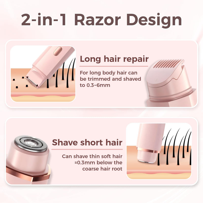 [Australia] - Bikini Trimmer for Women, 2 in 1 Electric Razors for Women, IPX7 Waterproof, USB Rechargeable Wet and Dry Shaver, Suitable for Hair Removal All Over The Body Pink 