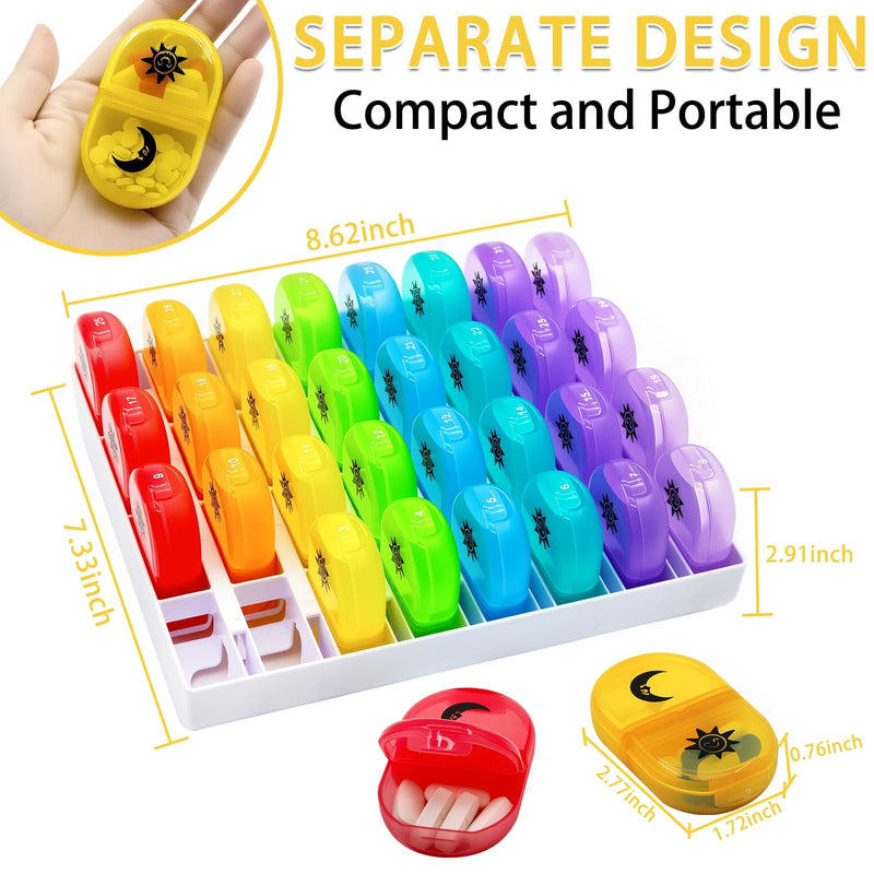 XL Large Monthly Pill Organizer 2 Times A Day (Rainbow) | AM/PM One Month Pill Box 28 Day,Daily Pill Case Large 4 Week Big Compartments for Pills Vitamin Fish Oil Supplements Rainbow