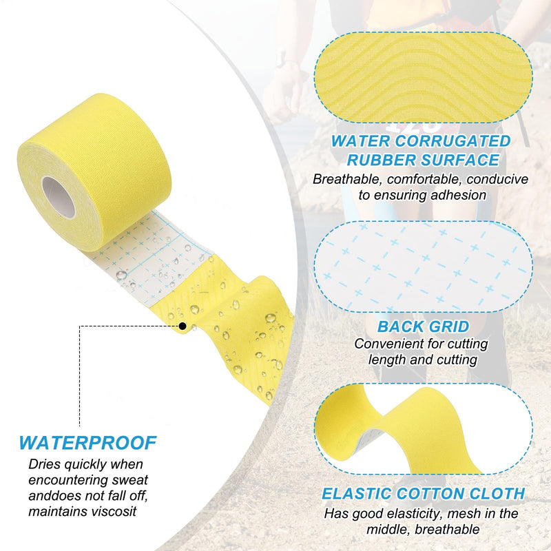 PATIKIL 5.5 Yard x 2 Inch Kinesiology Tape, 4 Roll Adhesive Cotton Sports Muscle Support Tapes Waterproof Elastic Tape for Knee Ankle Wrist Shoulder, Yellow