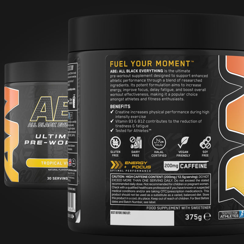 Applied Nutrition Bundle ABE Pre Workout 375g + Electric Shaker | All Black Everything Pre Workout Powder, Energy Drink, Physical Performance, Creatine, Beta Alanine, Caffeine (Tropical) Tropical