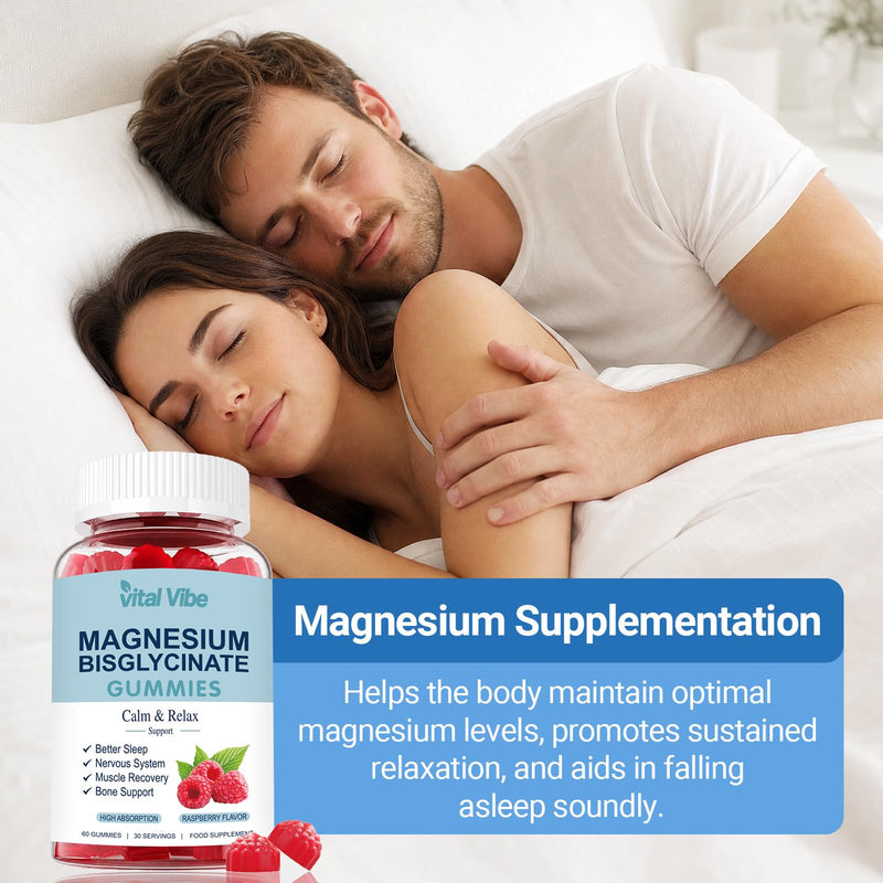 Magnesium Bisglycinate Gummies, with 400mg Magnesium Bisglycinate, Chelate Magnesium Glycinate for Relaxation, Sleep Support & Relax Muscles, Sea Salt & Real Raspberry, 60 Vegan Gummies
