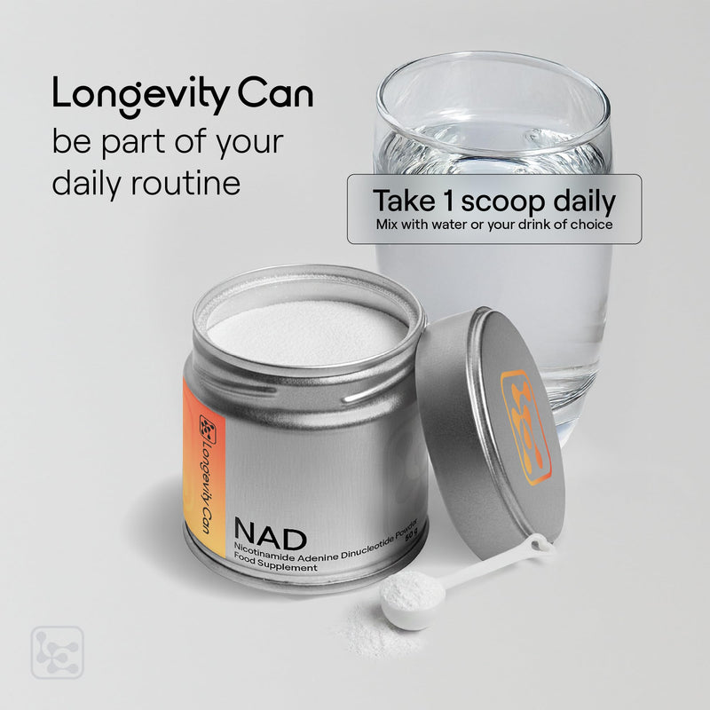 NAD Powder Pure - 500mg Approx 100 Servings/50g Tin- 3rd Party Tested, QR Verification - NAD Supplement - NAD+ Support no additives - Scoop Included - Vegan.