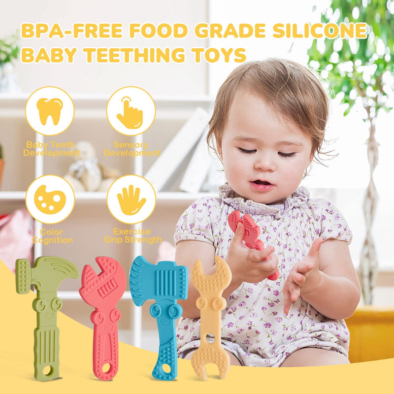 [Australia] - TYRY.HU Baby Teething Toys for Babies 0-6 Months 6-12 Months, BPA Free Silicone Baby Molar Teether Chew Toys, Hammer Wrench Spanner Pliers for Boys Girls, Soft-Textured, Easy to Hold & Clean, 4 Packs Set A 