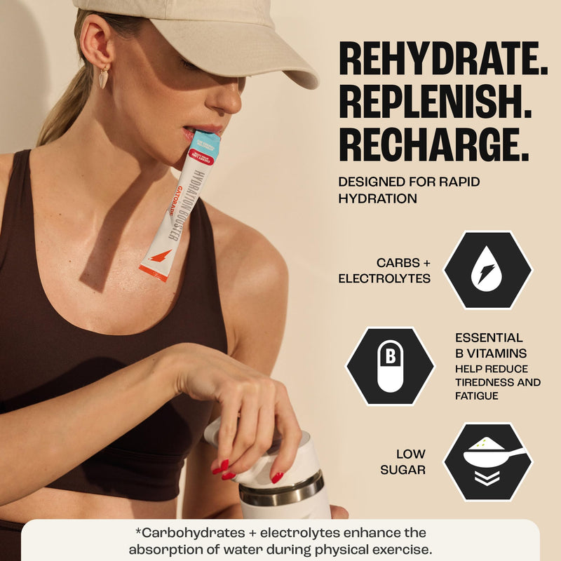 Hydration Booster by Gatorade Carbohydrate-Electrolyte Sachets - Hydration Powder Drink Mix with Carbohydrates, Electrolytes and B Vitamins (Lemon Lime, 12 Servings) Lemon Lime
