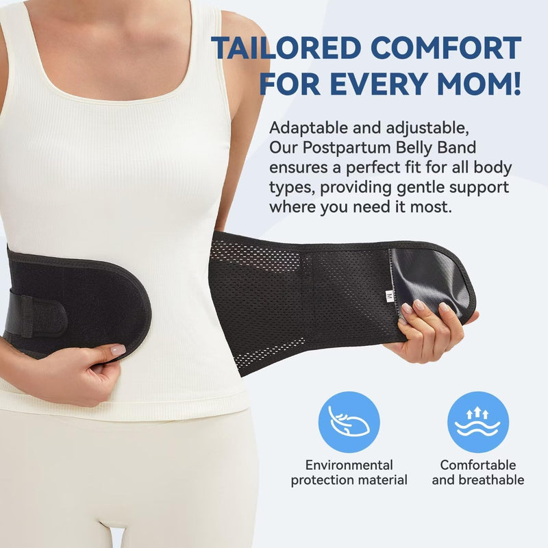 Postpartum Belly Band - Abdominal Binder Post Surgery Tummy Tuck Belt for Women Men, Back Brace for Lower Back Pain Women Lower Back Support (M-XXL, Black) Large
