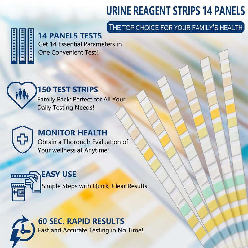 [Australia] - 14 Parameters Urine Test Strips for Urinalysis | 150 Strips - Testing for Kidney, Liver, UTI, Keto Diet, Ketosis, PH, KET, Prot, SG, BIL, CRE, BLO, and +7 More 