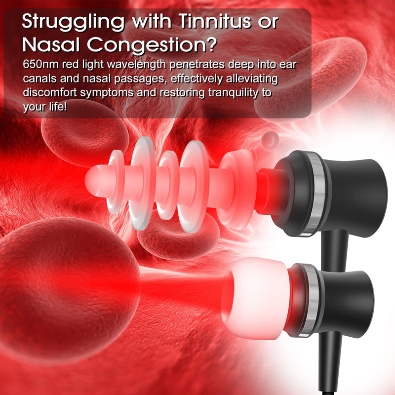 [Australia] - Tilmann Red Light Therapy for Nose and Ears, 2 in 1 Tinnitus Relief for Ringing Ears and Nasal Therapy Device, Ear and Nasal Pain Relief, 650nm, Handsfree Black 