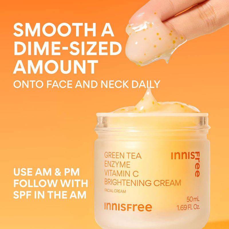 innisfree Green Tea Enzyme Vitamin C Brightening Cream | Korean Face Moisturizer with Hyaluronic Acid for Dark Spots, Hydration and Radiant Skin | Available in Refill Refill: 1.69 fl .oz. / 50ml