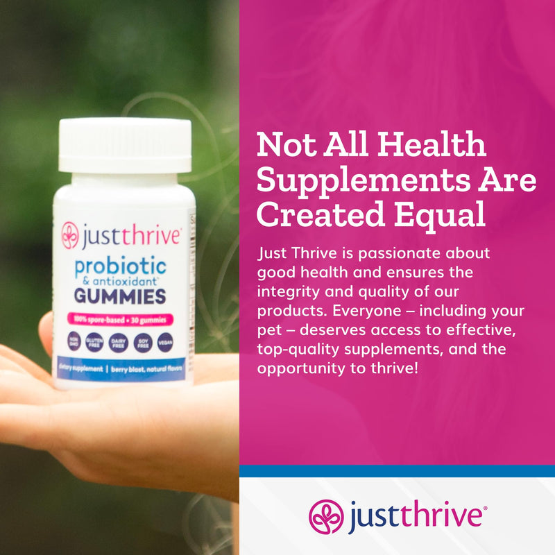 Just Thrive Probiotic Gummies for Kids & Adults Digestive & Immune Support | 30 gummies, For kids, women and men, Convenient daily probiotic support for digestive health, immune health and wellness 30 Count (Pack of 1)