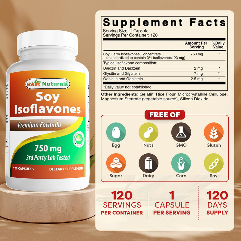 Best Naturals Soy Isoflavones 750 Mg 120 Capsules (120 Count (Pack of 3))