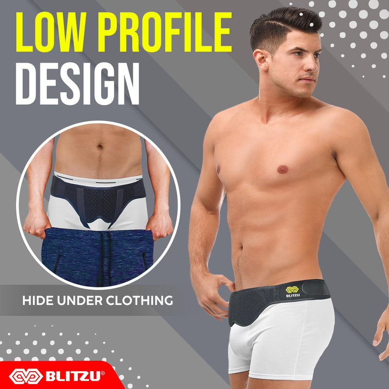 [Australia] - BLITZU Single Double Bilateral Inguinal Hernia Belt Truss for Sports, Incisional, Femoral, Umbilical Support Brace for Men Women. Pain Relief Surgery Recovery with 2 Removable Compression Pads S-M Small/Medium 
