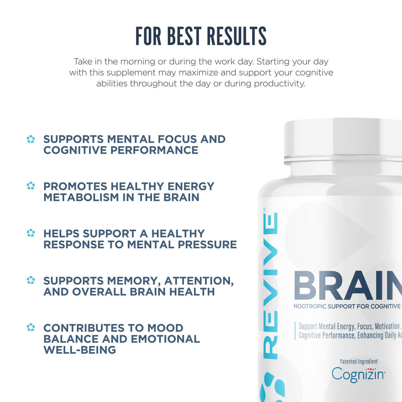 Revive MD Brain Supplement for Memory & Focus – Stimulant-Free Nootropic Formula for Cognitive Health with Niacin, Vitamins B6 & B12, Acetyl-L-Carnitine HCL & Alpha-GPC – 150 Capsules (30 Servings)