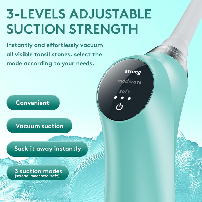 [Australia] - Electronic Vacuum Tonsil Stone Remover - Tonsil Stone Removal Kit with Built-in LED Light & 3 Suction Mode - Fight Bad Breath Oral Irrigator & 5X Magnifying Mirror for Tonsil Stone Removal - Green 