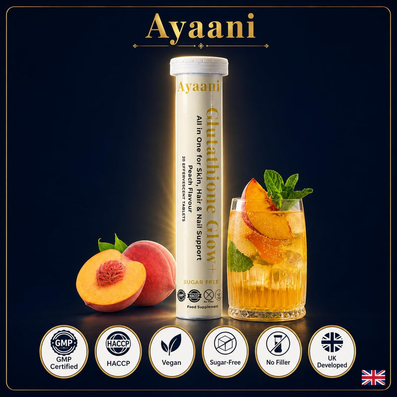 Glow+ Peach 7-in-1 Glutathione Beauty Drink | Glutathione 500mg + Vitamin C 500mg | Hyaluronic Acid, Biotin, Zinc & ALA | Skin Glow, Even Tone & Radiance | Zero Sugar, No Fillers | 20 Count
