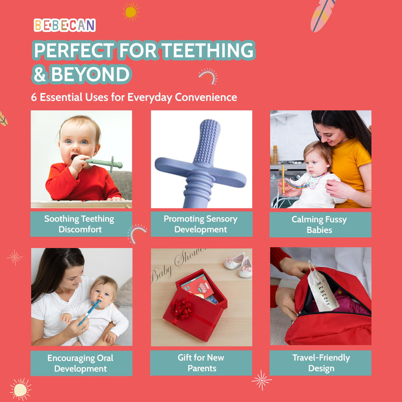 [Australia] - Shielded Teething Tubes ‚Äì Baby Teething Relief 0-36 Months, Anti-Choking Design, Clip-Attachable, BPA-Free Silicone, 5 Soft Tubes + 2 Teether Clips + 2 Brushes + Storage Bag 